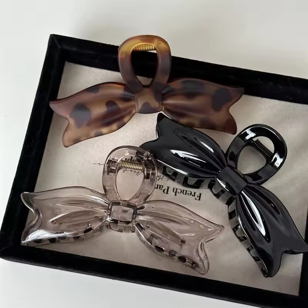 3 Elegant Hair Claw Clip Set - Black, Brown, and Gray